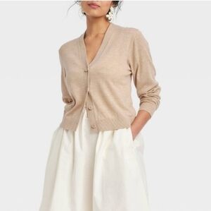 A New Day Women's Button-Front Cardigan Camel Length 20Size S PTP 19